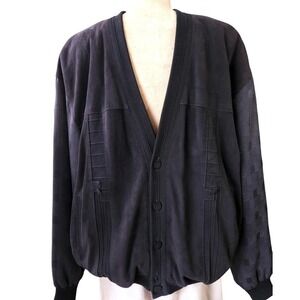 Vintage Torras‎ Black Cotton Suede Wool Button Cardigan Jacket Made in Spain